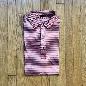 RLX Ralph Lauren Men’s Short Sleeve Golf Polo Shirt XL Orange White Stripes